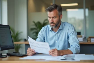 Agent administratif examinant des documents de carte grise dans un bureau de préfecture française