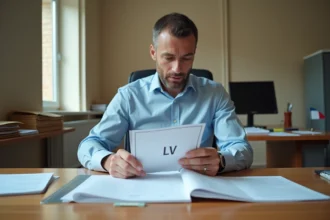 Agent de préfecture examinant des documents d'immatriculation lettone et français pour une demande de carte grise en France