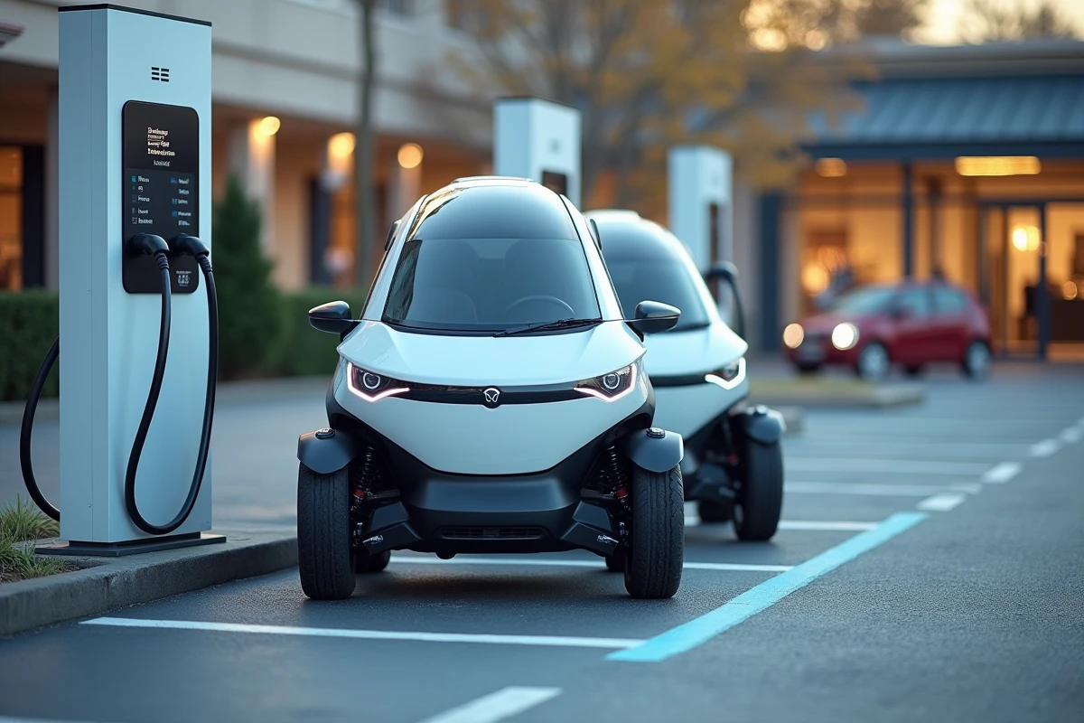 Bornes de recharge pour voitures sans permis dans un parking de centre commercial en France