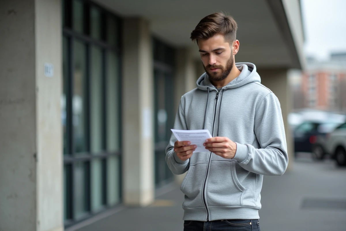 Candidat au permis de conduire révisant une fiche mémo de la grille d'évaluation avant l'examen