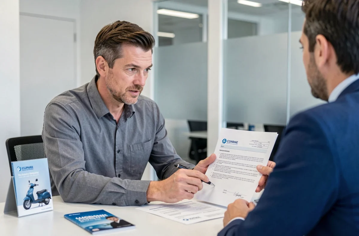 Client discutant des conditions de son contrat assurance scooter avec un conseiller Klian