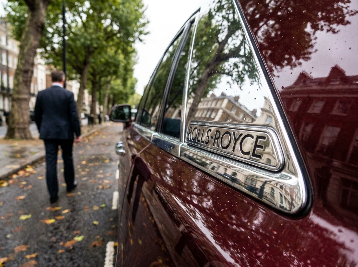 Gros plan sur le badge et la carrosserie d'une voiture de luxe bourguignon métallisé, symbole d'assurance auto haut de gamme