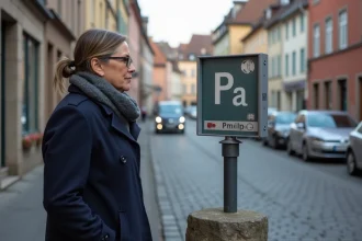 Femme en trench et foulard sur une rue de Colmar
