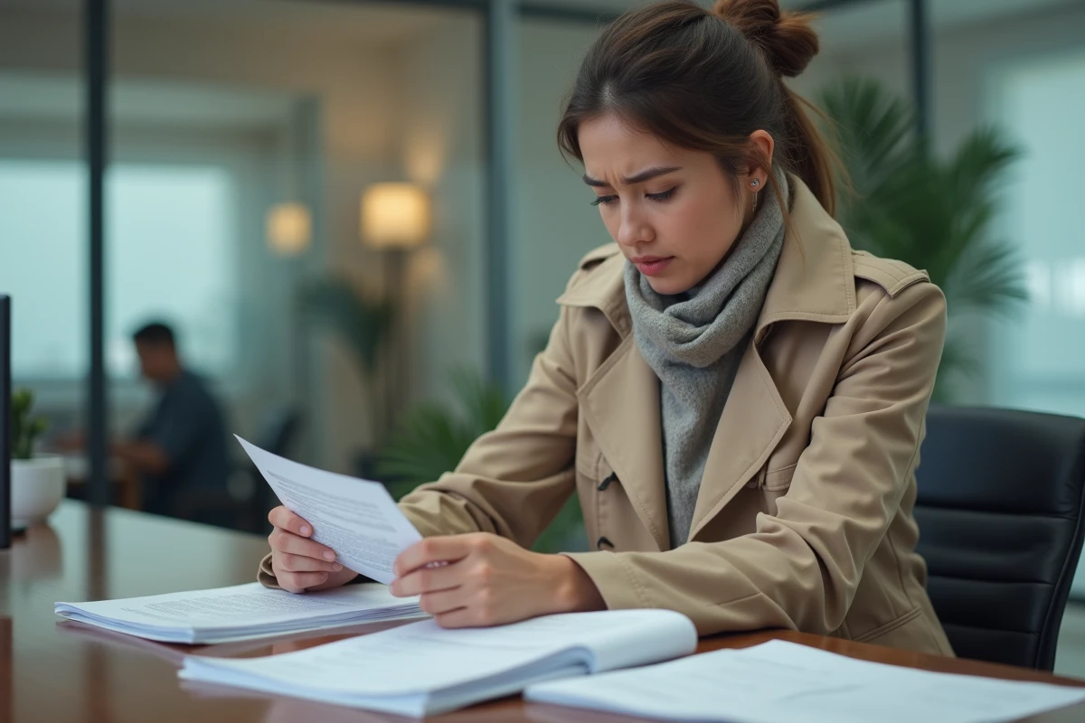 Jeune femme examinant un formulaire dans un bureau administratif