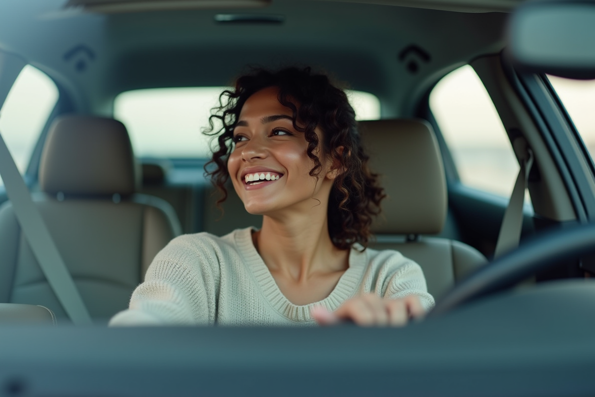 Femme regardant son reflet dans le miroir intérieur