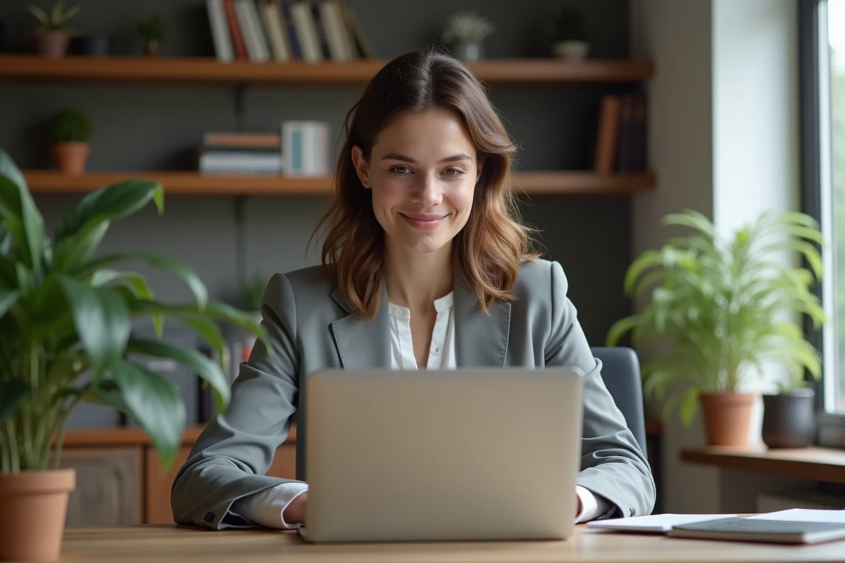 Jeune femme vérifiant un rapport de fiabilite sur son ordinateur