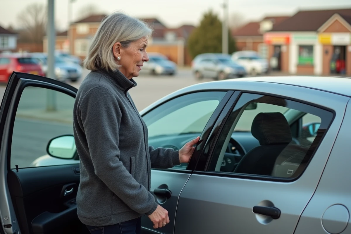 Femme inspectant le kilométrage élevé affiché au tableau de bord d'une voiture équipée d'un moteur HDi 90
