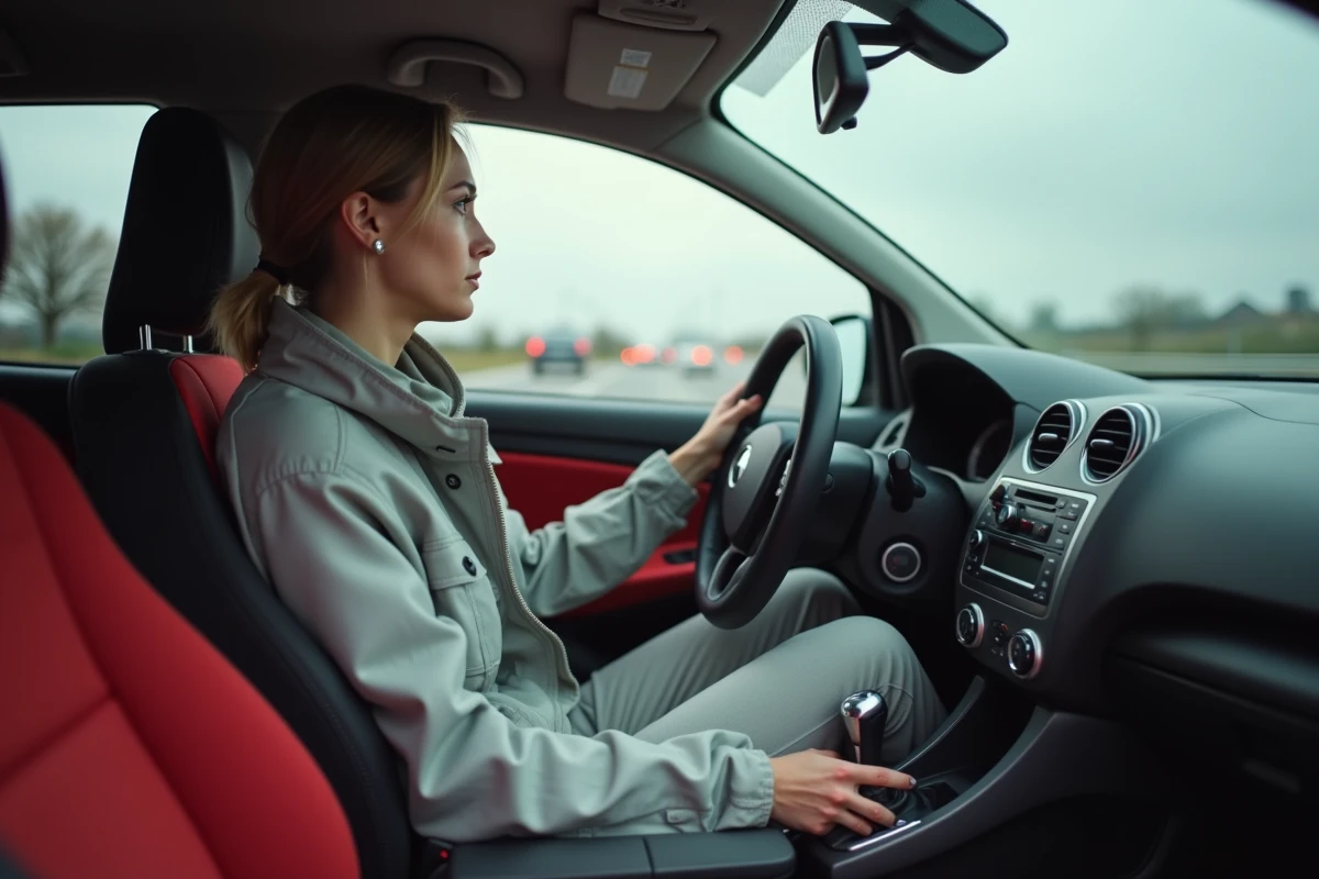 Femme dans la voiture regardant par la fenêtre