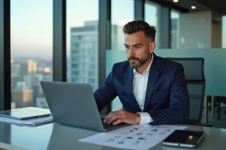 Homme d'affaires en costume dans un bureau moderne