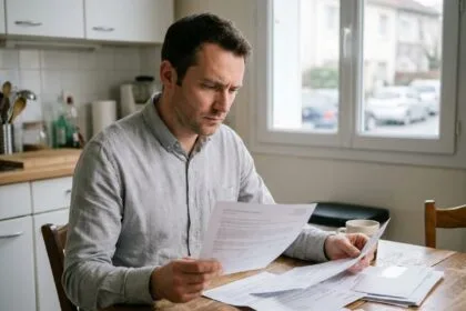 Homme comparant des devis d'assurance auto à domicile, illustrant la variation du prix selon l'adresse