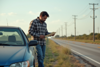Homme hispanique examine une contravention sur sa voiture au Texas