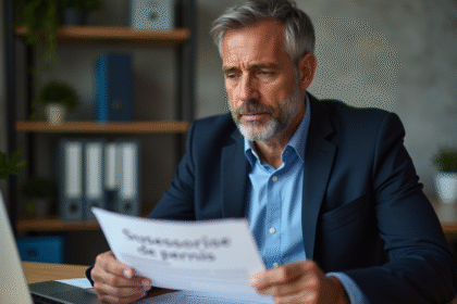 Homme en costume regardant un document suspension de permis