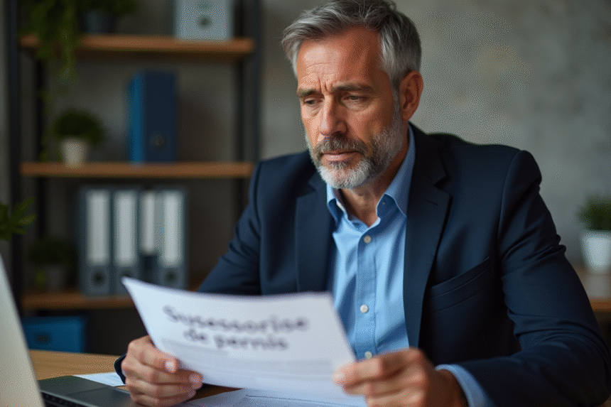 Homme en costume regardant un document suspension de permis