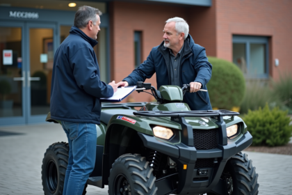 Homme français avec quad devant centre technique