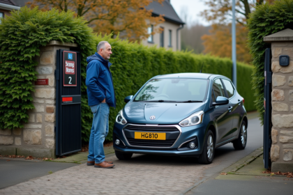 Homme regardant un panneau de stationnement interdit devant sa voiture