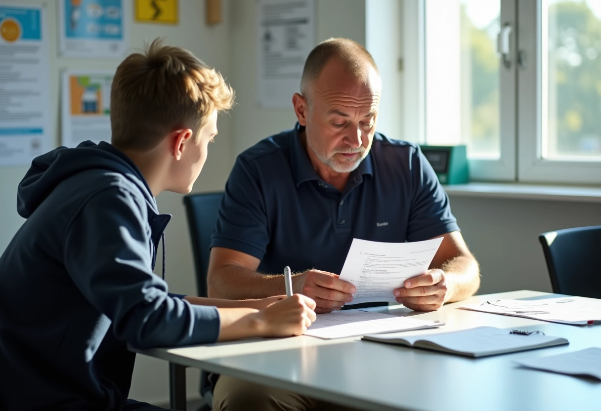 Instructeur de conduite vérifiant une checklist avec un candidat