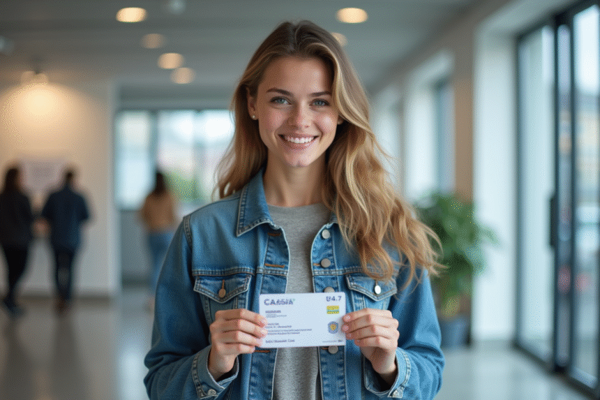 Jeune femme souriante avec permis de conduire français