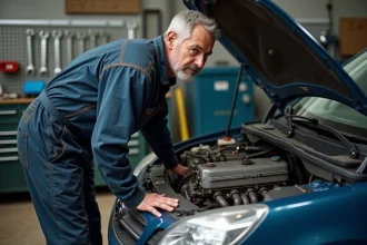 Mécanicien expérimenté inspectant un moteur 2.0 HDi 90 dans un garage automobile