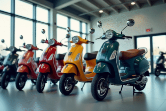 Motos neuves en showroom moderne avec prix affichés