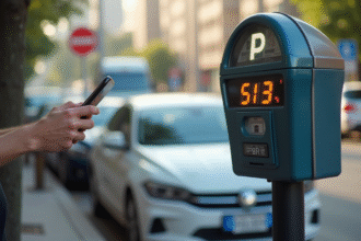 Parcmètre urbain avec smartphone pour payer le stationnement