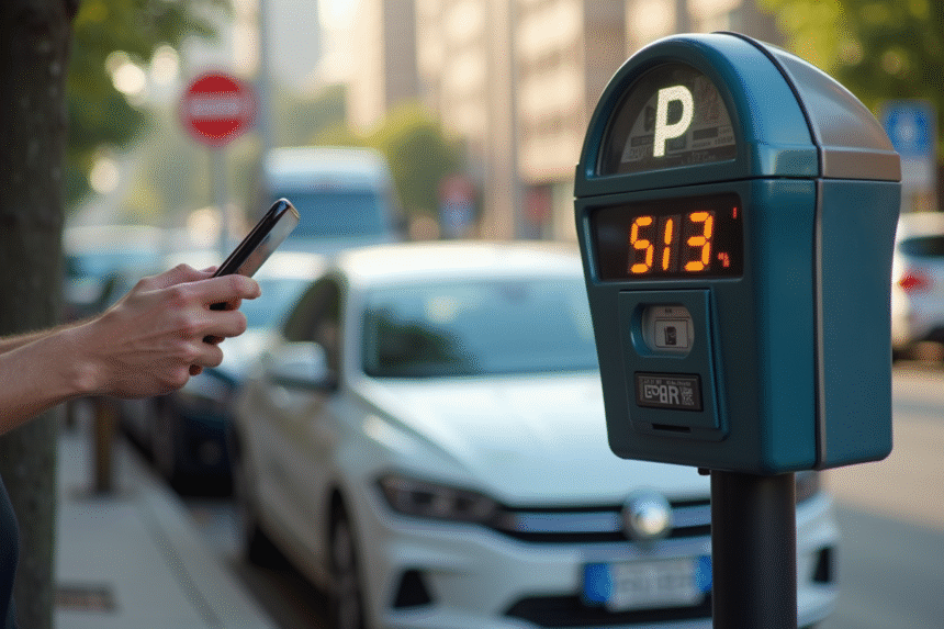 Parcmètre urbain avec smartphone pour payer le stationnement