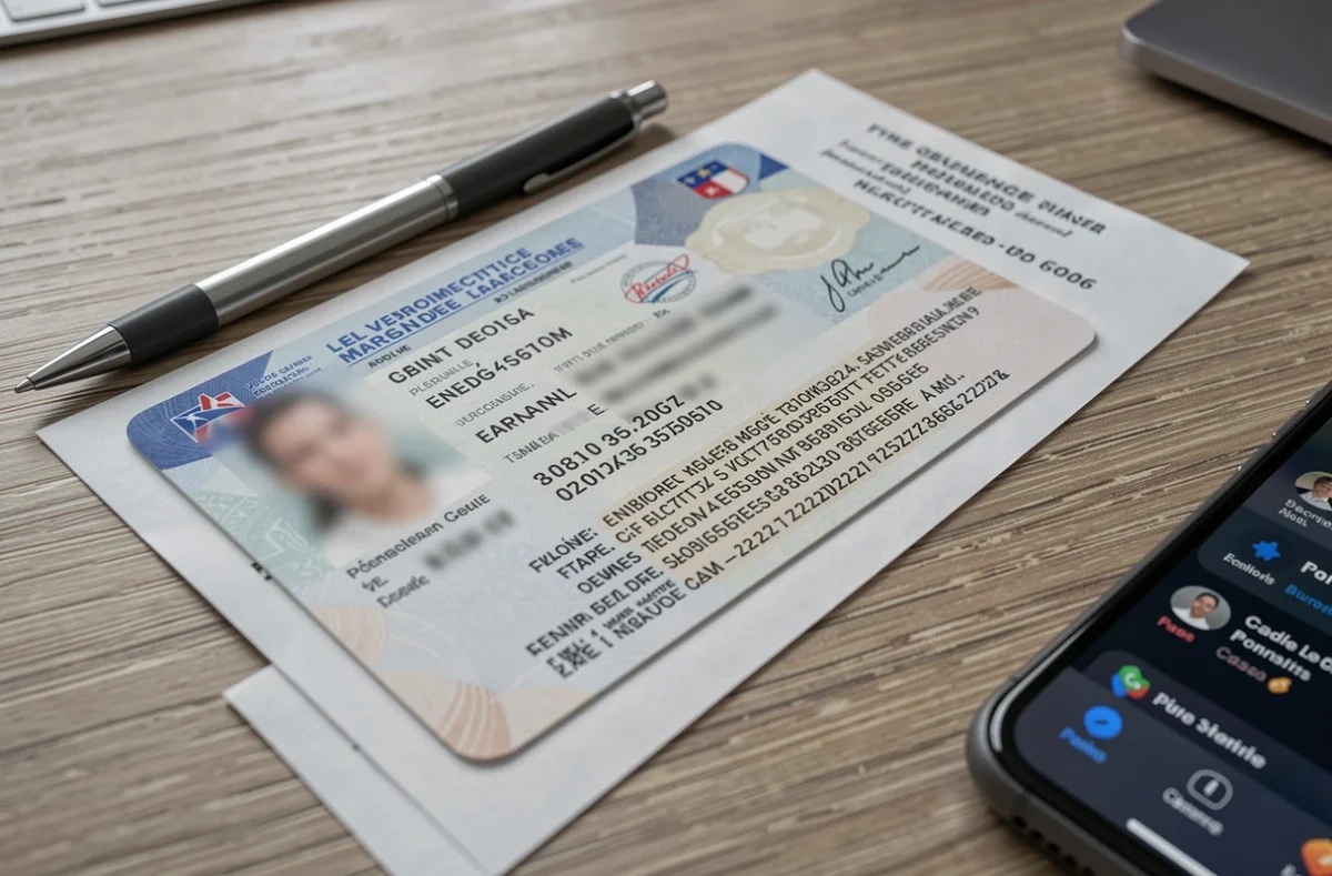 Documents officiels du permis de conduire probatoire français avec avis de retrait de points sur un bureau en bois