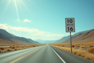 Autoroute américaine avec panneau indiquant 10 miles et 16 km